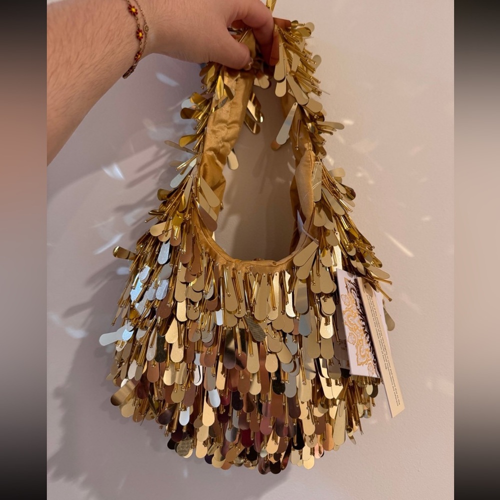 TJ Maxx Marshall's viral gold hand beaded sequin shoulder bag bead bag - Picture 2 of 6